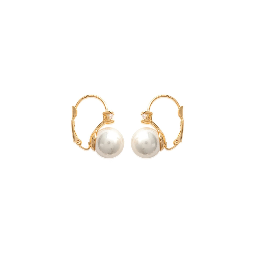 Boucles d'oreilles en plaqué-or, cubic zirconium et pierre d'imitation. Boule Perle  Adulte Femme Indémodable Mariage 