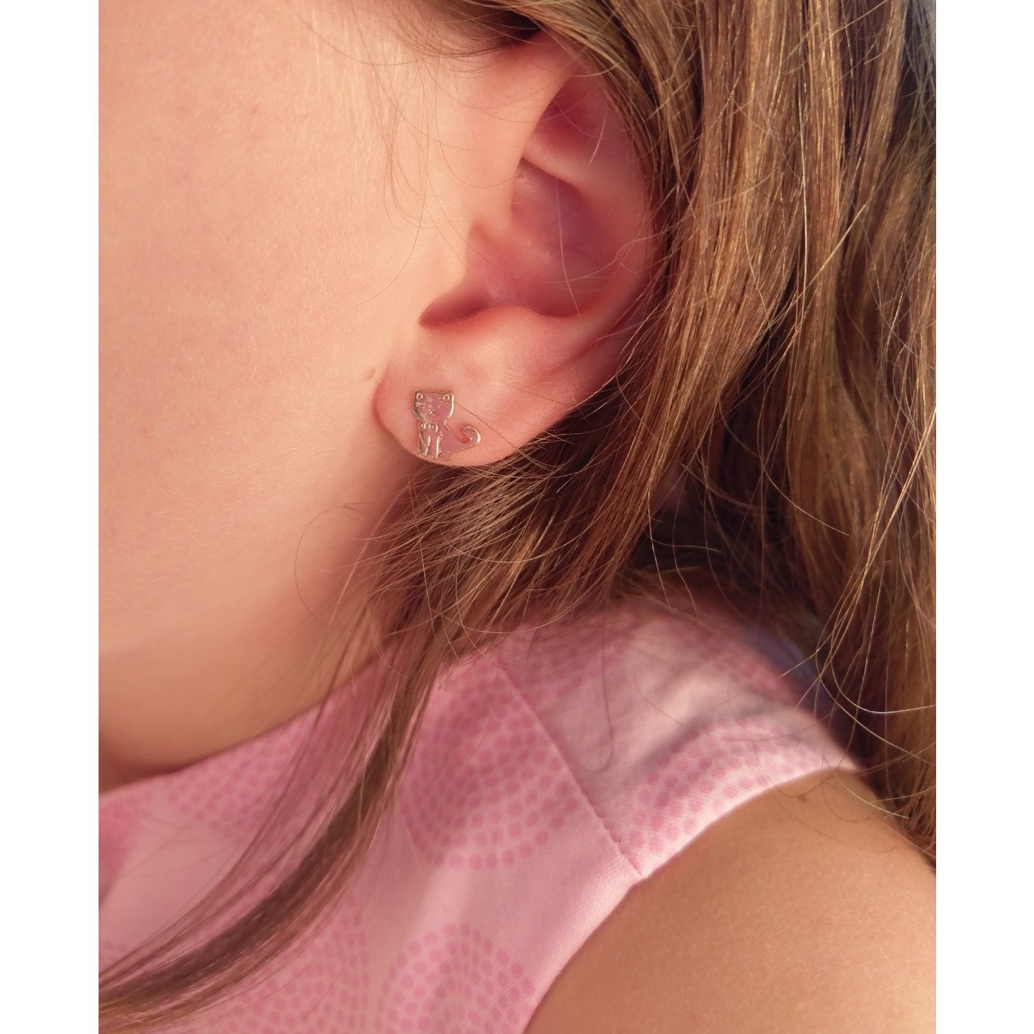 Boucles d'oreilles enfant Chat Or jaune 18 carats