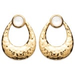 Boucles d'oreilles pendantes cercles ovales martelés en plaqué or 18 carats et pierres de lune.