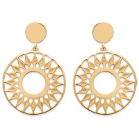 Boucles d'oreilles pendantes de forme ronde avec motif ajouré du soleil en plaqué or 18 carats.