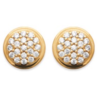 Boucles d'oreilles puces de forme ronde en plaqué or 18 carats serties d'oxydes de zirconium.