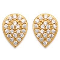 Boucles d'oreilles puces en forme de goutte  en plaqué or 18 carats serties d'oxydes de zirconium.