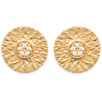 Boucles d'oreilles rondes avec motifs en relief en plaqué or 18 carats surmontées d'un oxyde de zirconium serti clos.