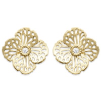 Boucles d'oreilles puces au motif de fleur en plaqué or jaune 18 carats surmontées d'un oxyde de zirconium blanc serti clos.