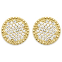 Boucles d'oreilles de forme ronde en plaqué or jaune 18 carats pavées d'oxydes de zirconium blancs.