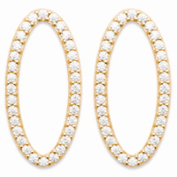 Boucles d'oreilles pendantes en forme de cercle ovale en plaqué or jaune 18 carats pavées d'oxydes de zirconium blancs.