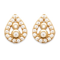 Boucles d'oreilles au motif de goutte en plaqué or jaune 18 carats pavées d'oxydes de zirconium blancs et deux oxydes de zirconium blancs sertis clos.