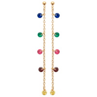 Boucles d'oreilles pendantes en plaqué or jaune 18 carats et pierres synthétiques multicolores.