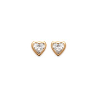 Boucles d'oreilles puces en forme de cœur en plaqué or jaune 18 carats serties d'oxyde de zirconium blanc.