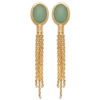 Boucles d'oreilles pendantes avec chaînettes en plaqué or jaune 18 carats surmontées d'une véritable pierre d'aventurine serti clos de forme ovale.