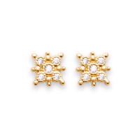 Boucles d'oreilles puces étoiles en plaqué or jaune 18 carats pavées d'oxydes de zirconium blancs.
