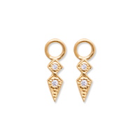 Lot de 2 pendentifs de formes géométriques pour boucles d'oreilles créoles en plaqué or jaune 18 carats pavés d'oxydes de zirconium blancs. Taille adaptable pour créoles de 2 mm maximum de largeur.