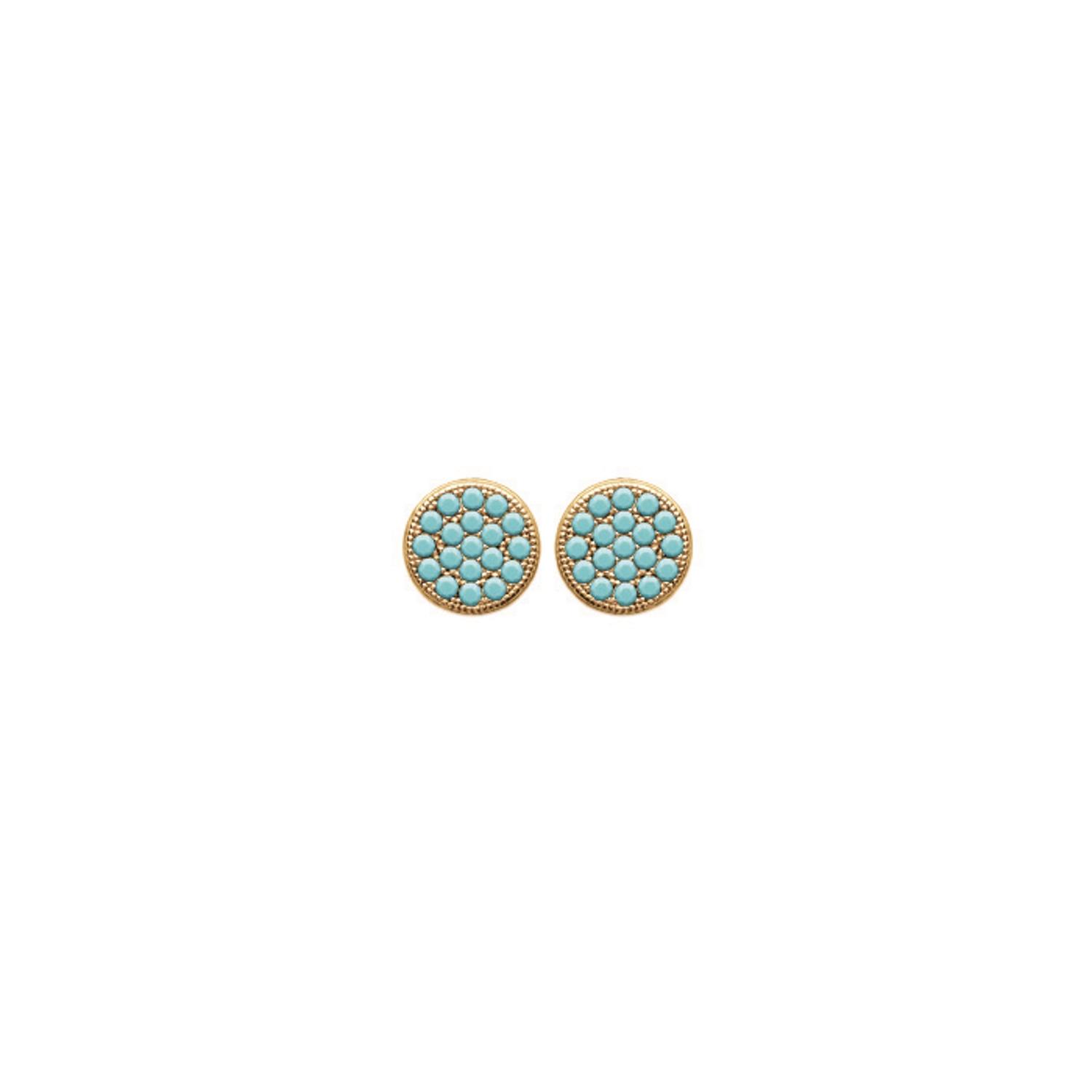 Boucles d'oreilles en plaqué or et pierre d'imitation turquoise. Rond Turquoise  Adolescent Adulte Femme Fille Indémodable 