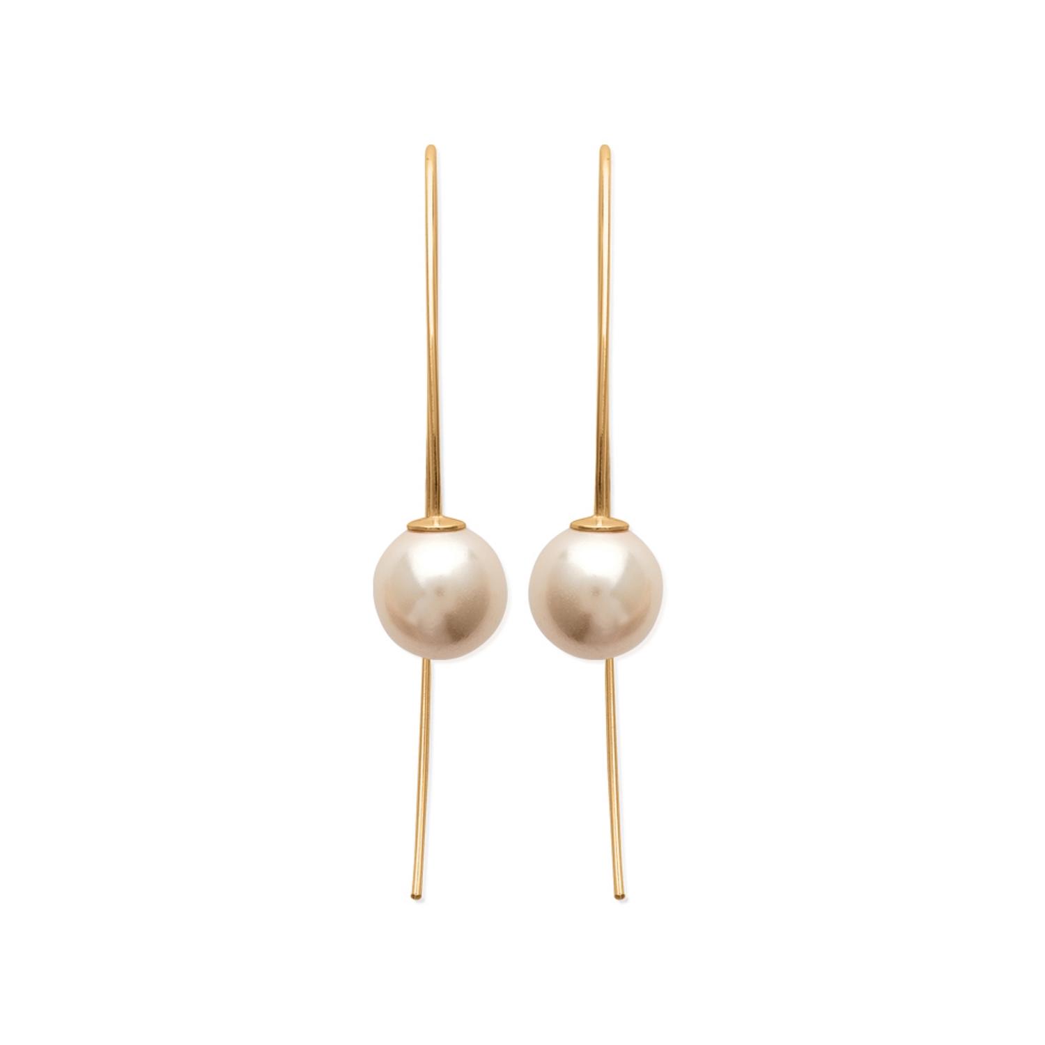 Boucles d'oreilles en plaqué or 18 carats surmontées de  perles synthétiques blanches nacrées. Boule Pendantes Perle  Adolescent Adulte Femme Fille Indémodable 