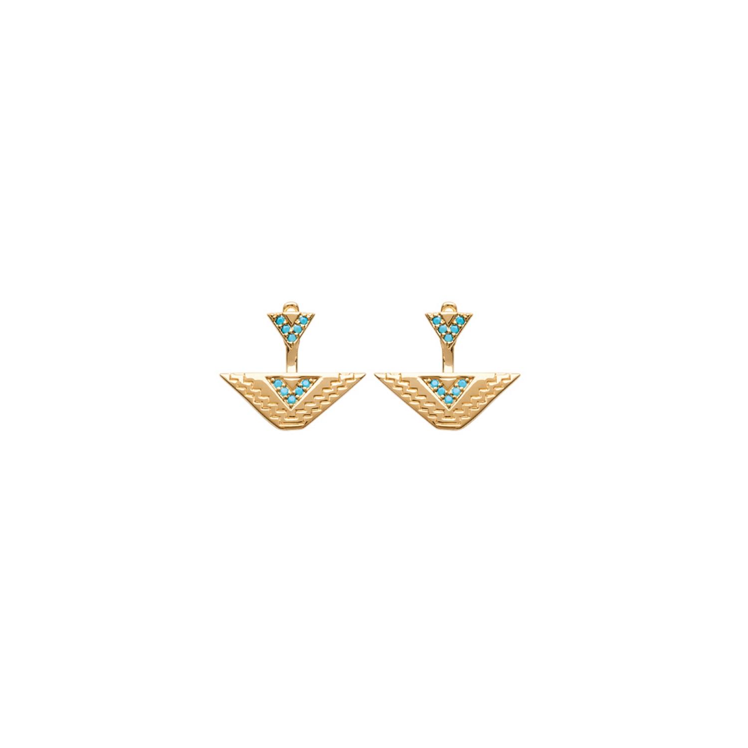 Boucles d'oreilles en plaqué or et pierres d'imitation turquoise. Pendantes Triangle Turquoise  Adolescent Adulte Femme Fille Indémodable 