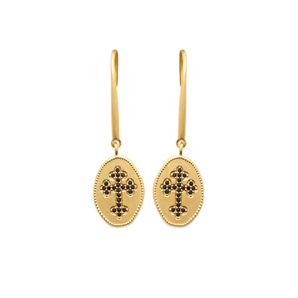 Boucles d'oreilles pendantes en plaqué or et croix en pierres synthétiques. Croix Pendantes  Adolescent Adulte Femme Fille Indémodable Religion Symboles 
