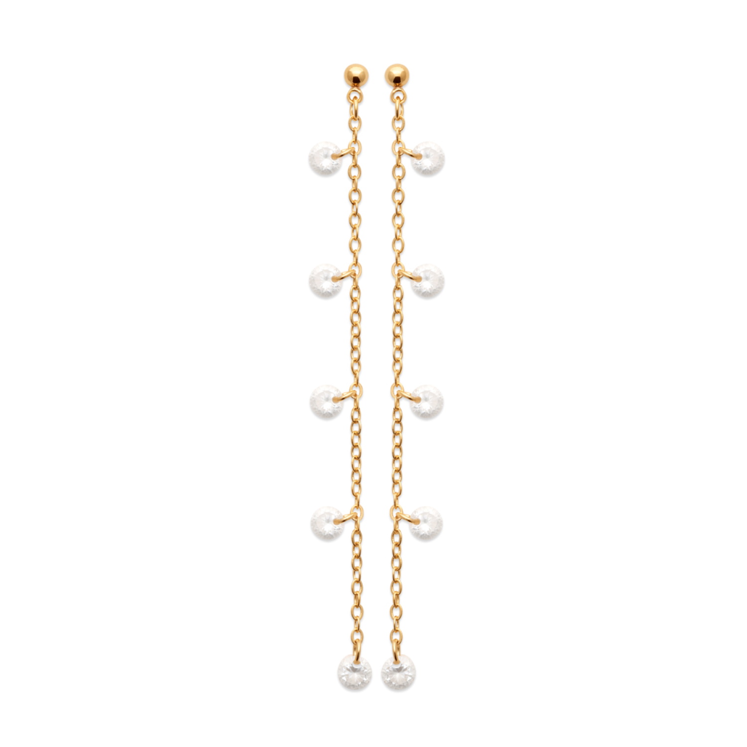 Boucles d'oreilles pendantes en plaqué or jaune 18 carats et perles d'oxydes de zirconium blancs. Pendantes Rond  Adolescent Adulte Femme Fille Indémodable 