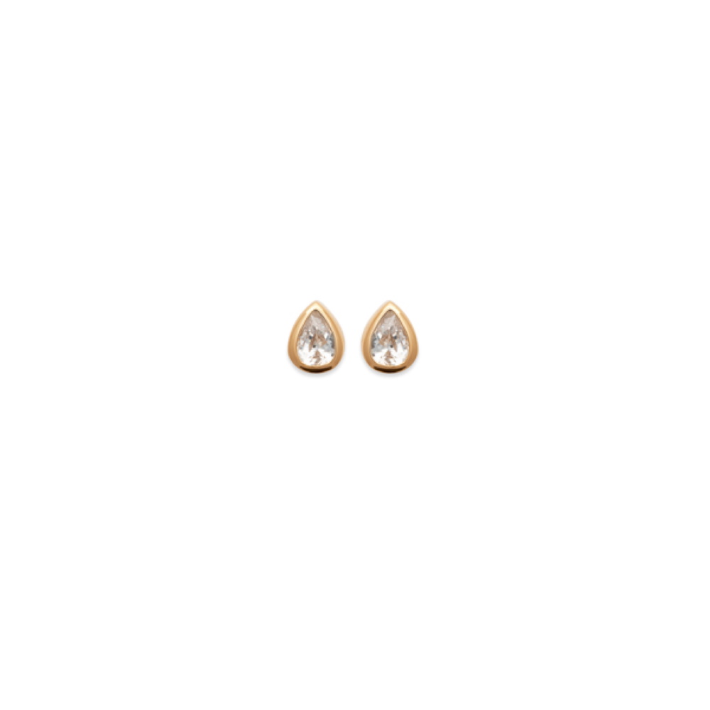 Boucles d'oreilles puces en forme de goutte en plaqué or jaune 18 carats serties d'oxyde de zirconium blanc. Goutte Puce Strass  Adolescent Adulte Enfant Femme Fille Indémodable 