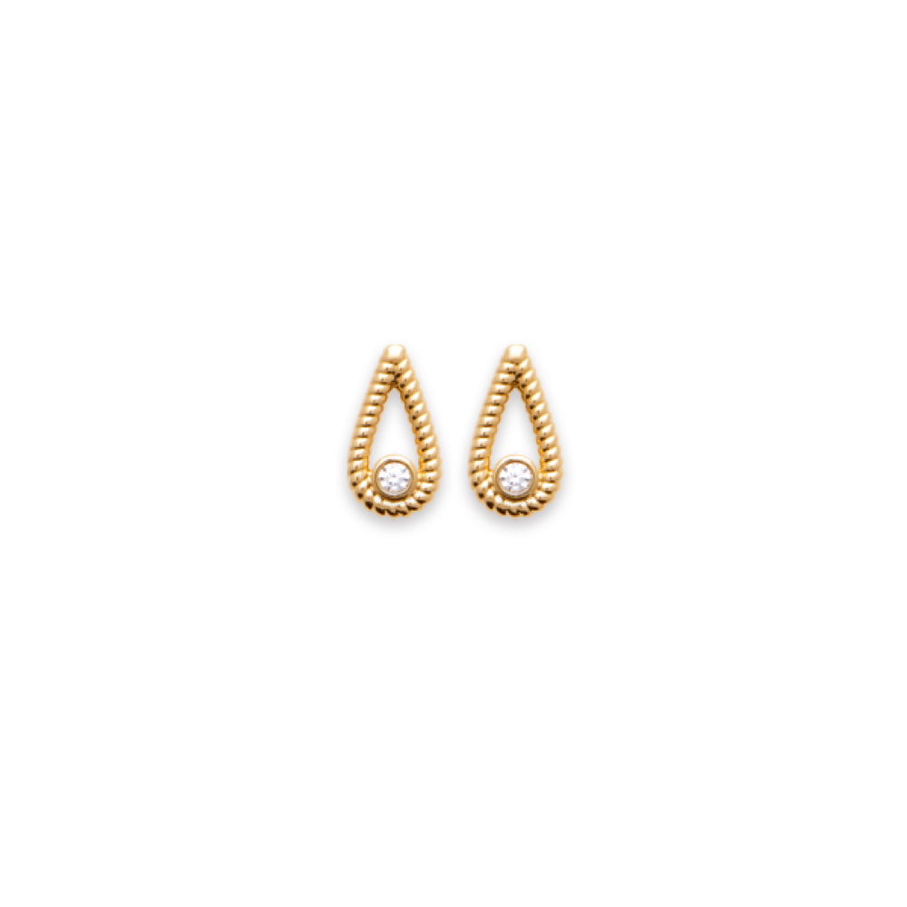Boucles d'oreilles pendantes en forme de goutte en plaqué or jaune 18 carats surmontées d'un oxyde de zirconium blanc serti clos. Goutte Pendantes Rond Strass  Adolescent Adulte Femme Fille Indémodable 