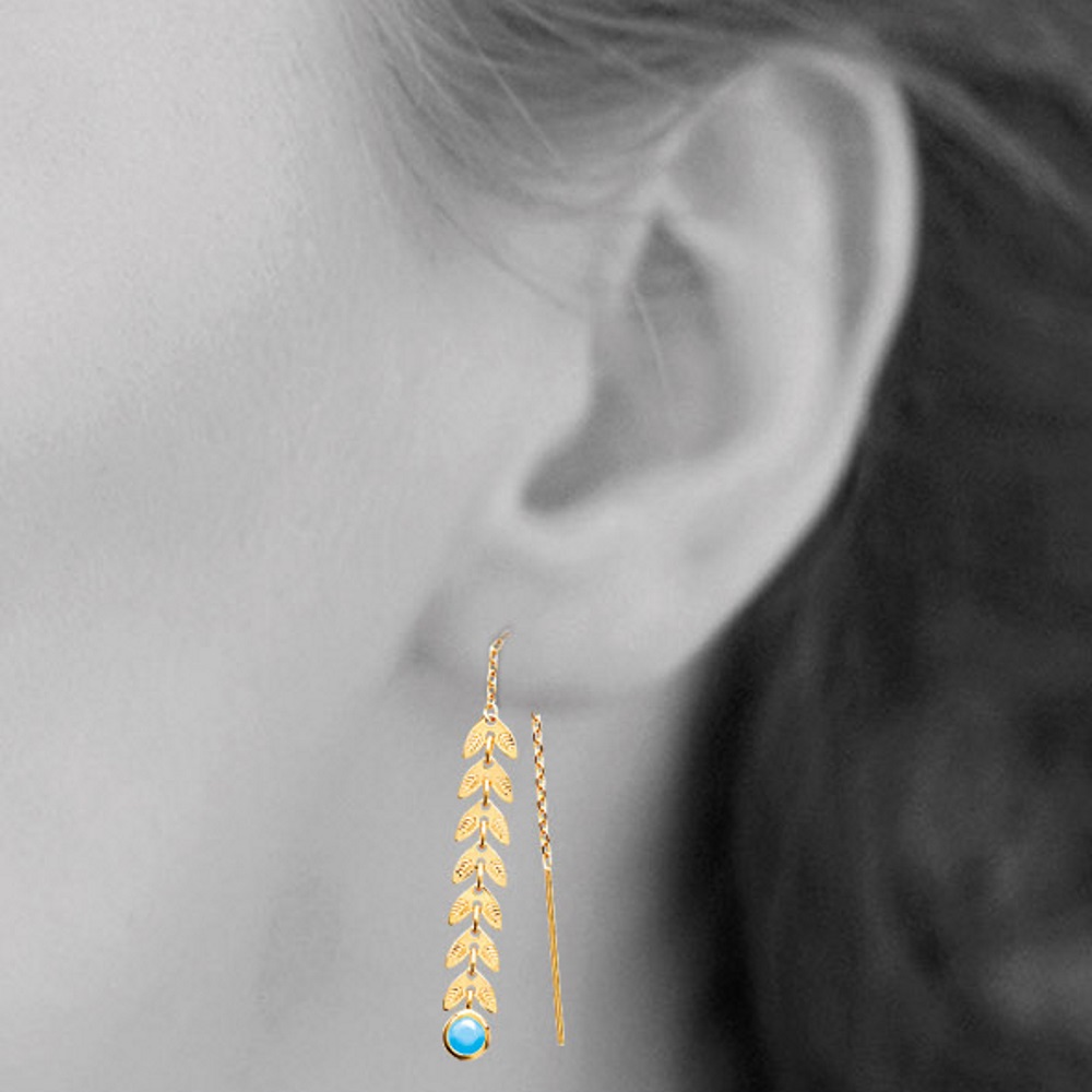 Boucles d'oreilles pendantes en plaqué or et pierres d'imitation turquoise. Pendantes Rond Turquoise  Adolescent Adulte Femme Fille Indémodable 