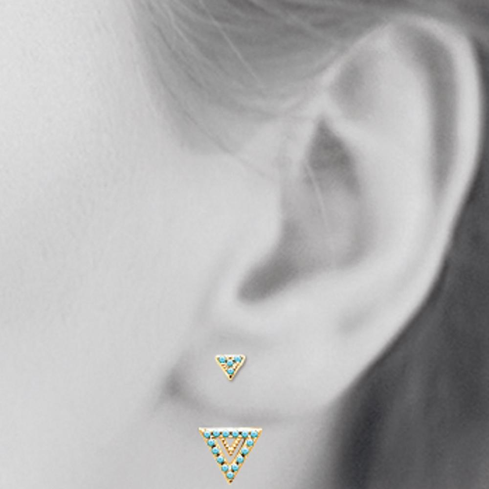 Boucles d'oreilles en plaqué or jaune 18 carats serties de pierres d'imitation turquoise. Pendantes Triangle  Adolescent Adulte Femme Fille Indémodable 