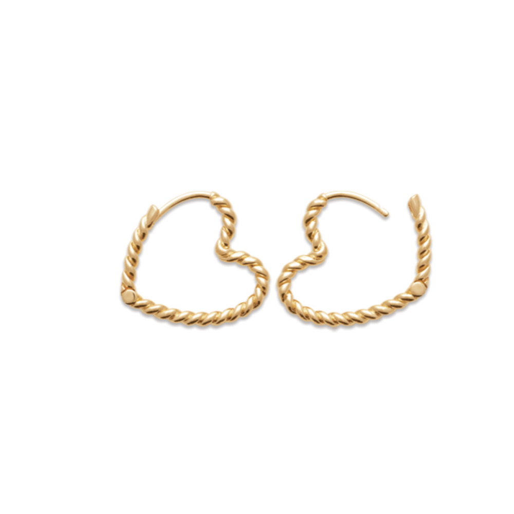 Boucles d'oreilles créoles en forme de cœur au fil tressé en plaqué or jaune 18 carats. Coeur Créoles  Adolescent Adulte Amour Femme Fille Indémodable 