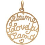 Pendentif en plaqué-or. <i>Je t'aime, I love you, Ti amo</i>.