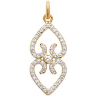 Pendentif en forme de deux cœurs en plaqué or 18 carats pavé d'oxydes de zirconium surmonté d'un oxyde de zirconium serti clos.