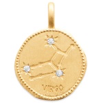 pendentif avec motif de la constellation du signe du zodiaque Vierge (Virgo en latin) en plaqué or jaune 18 carats serti d'oxydes de zirconium.