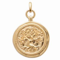 Pendentif rond représentant l'arbre de vie en plaqué or jaune 18 carats.