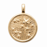 Pendentif rond représentant une constellation d'étoiles en plaqué or jaune 18 carats.