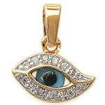 Pendentif en plaqué-or et oxyde de zirconium. Oeil bleu de Turquie.