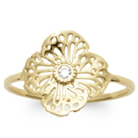 Bague en forme de fleur en plaqué or jaune 18 carats surmontée d'un oxyde de zirconium blanc.