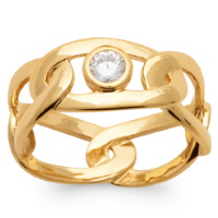 Bague en forme de chaîne en plaqué or jaune 18 carats surmontée d'un oxyde de zirconium blanc serti clos.