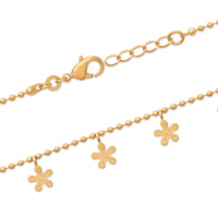 Bracelet boules avec pampilles en forme de fleurs en plaqué or jaune 18 carats. Fermoir mousqueton avec 1.5 cm de rallonge.