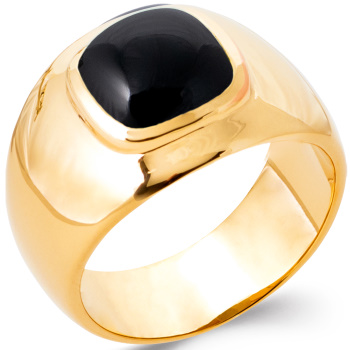 Bague large en plaqué or jaune 18 carats surmontée d'un véritable onyx noir de forme carrée.