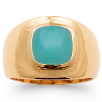 Bague en plaqué or jaune 18 carats surmontée d'une véritable pierre d'amazonite sertie clos de forme carré.