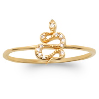 Bague en plaqué or jaune 18 carats surmontée d'un serpent pavé d'oxydes de zirconium blancs.