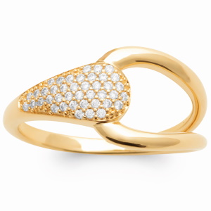 Bague en plaqué or jaune 18 carats pavée en partie d'oxydes de zirconium blancs.