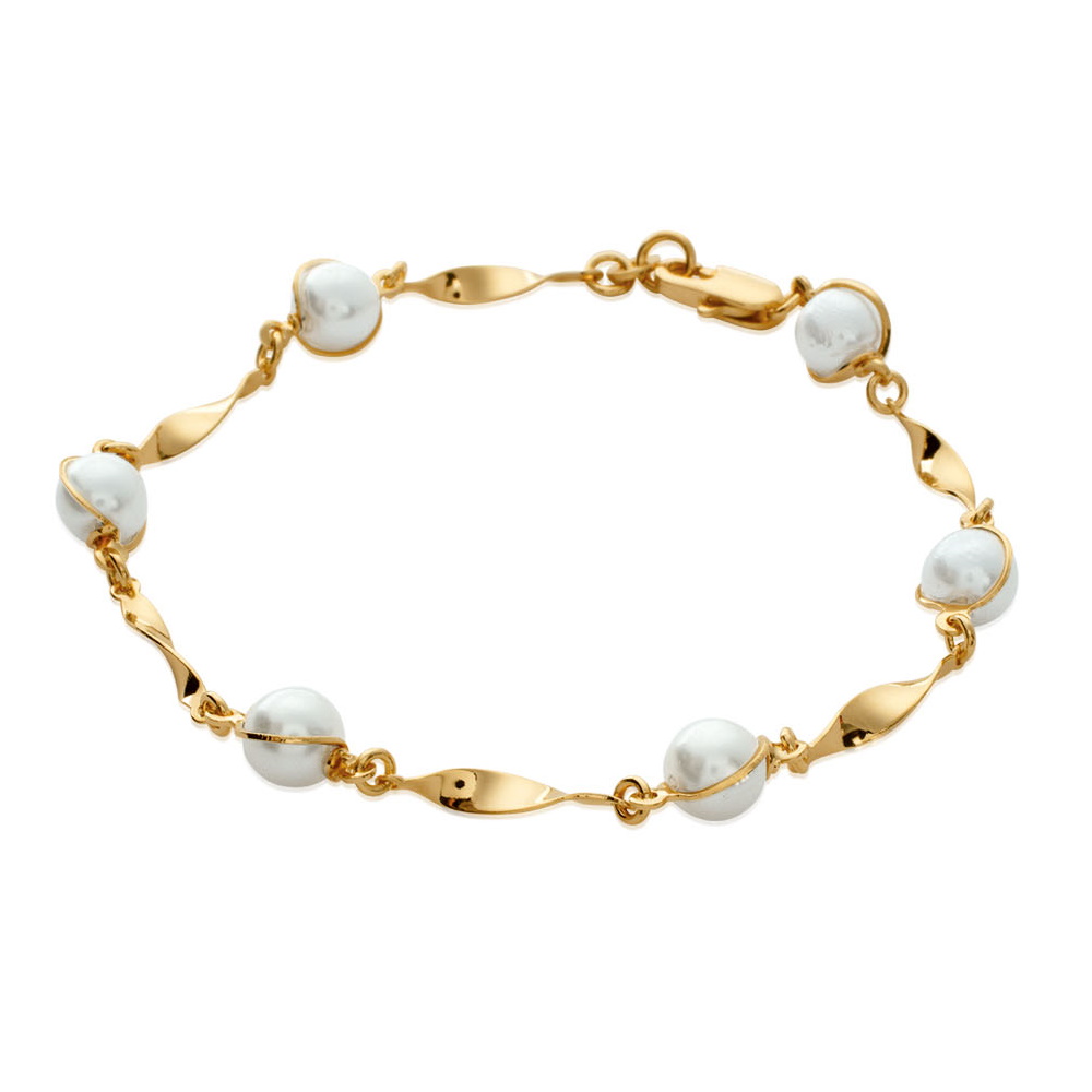 Bracelet en plaqué or jaune 18 carats et perles synthétiques. Perle  Adolescent Adulte Femme Fille Indémodable 