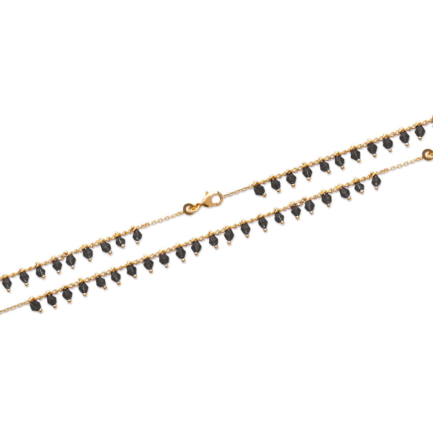 Bracelet en plaqué or avec des pierres synthétiques noires.  Adolescent Adulte Femme Fille Indémodable 