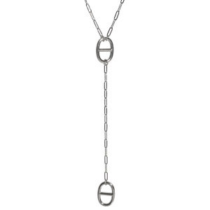 Collier sautoir de forme Y composé d'une chaîne avec grains de café en acier argenté. Fermoir mousqueton avec 5 cm de rallonge.