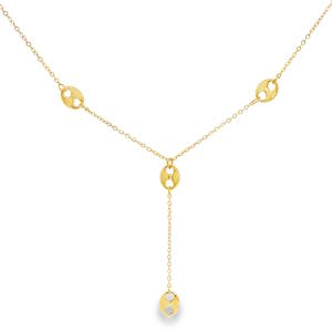 Élégant collier en acier doré, doté d'une fine chaîne délicate et de motifs originaux. Ce bijou moderne et raffiné apportera une touche d'éclat à votre décolleté. Parfait pour sublimer une tenue de jour comme de soirée, ce collier est un véritable accessoire de mode. Fermoir mousqueton avec 5 cm de rallonge.