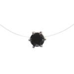 Collier ras du cou fantaisie en métal argenté, fil de nylon et cristal en oxyde de zirconium noir.