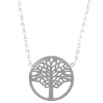 Collier avec pendentif arbre de vie en acier argenté.