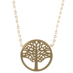 Collier avec pendentif arbre de vie en acier doré.