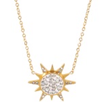 Collier avec pendentif soleil en acier doré et strass.