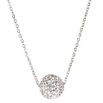 Collier en acier 316L argenté et pendentif boule avec strass.