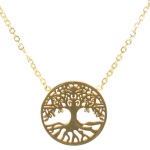 Collier avec pendentif arbre de vie en acier doré.