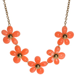 Collier composé d'une chaîne en acier doré avec des fleurs rose. Fermoir mousqueton avec 5 cm de rallonge.